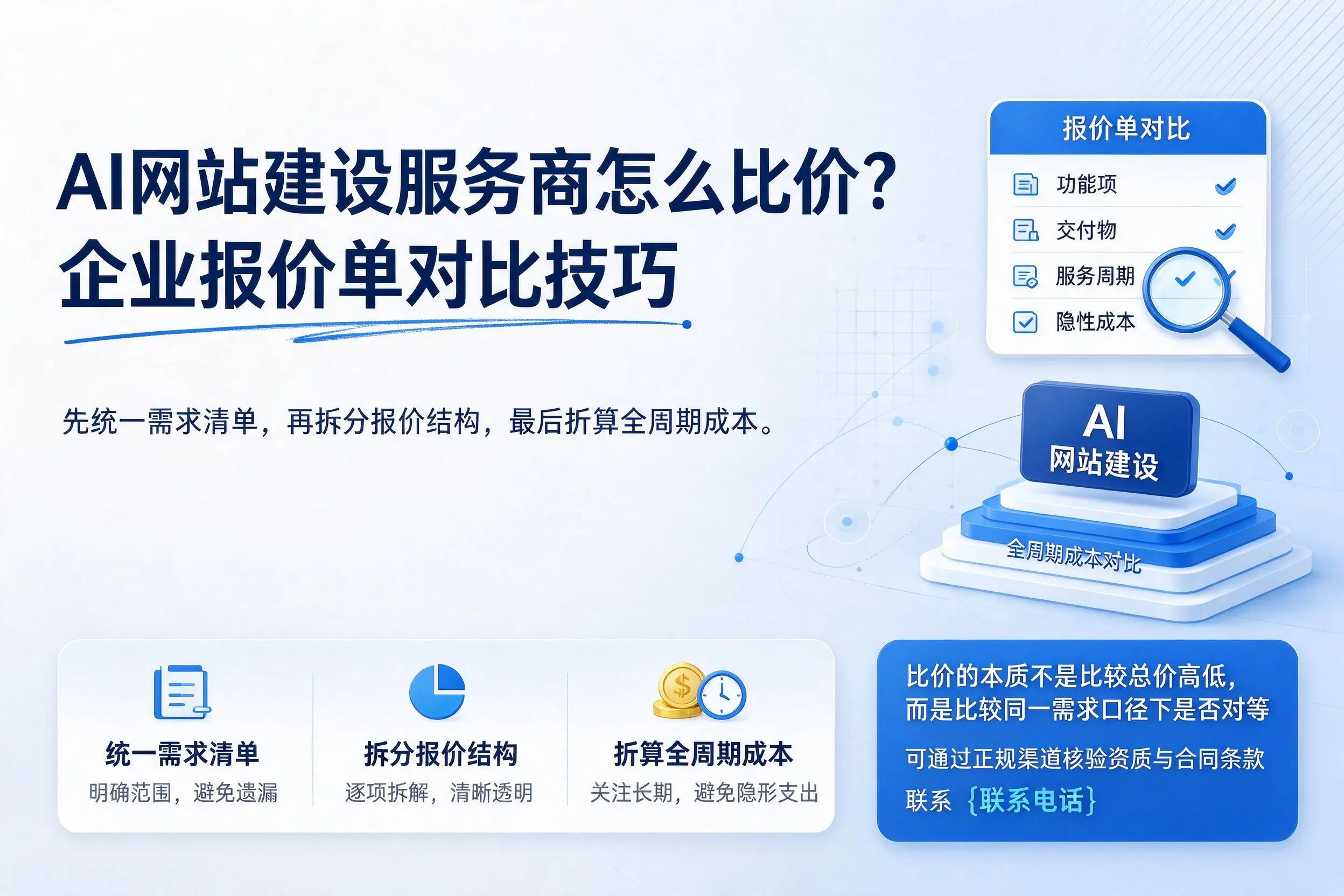 AI网站建设服务商怎么比价?白银企业报价单对比技巧