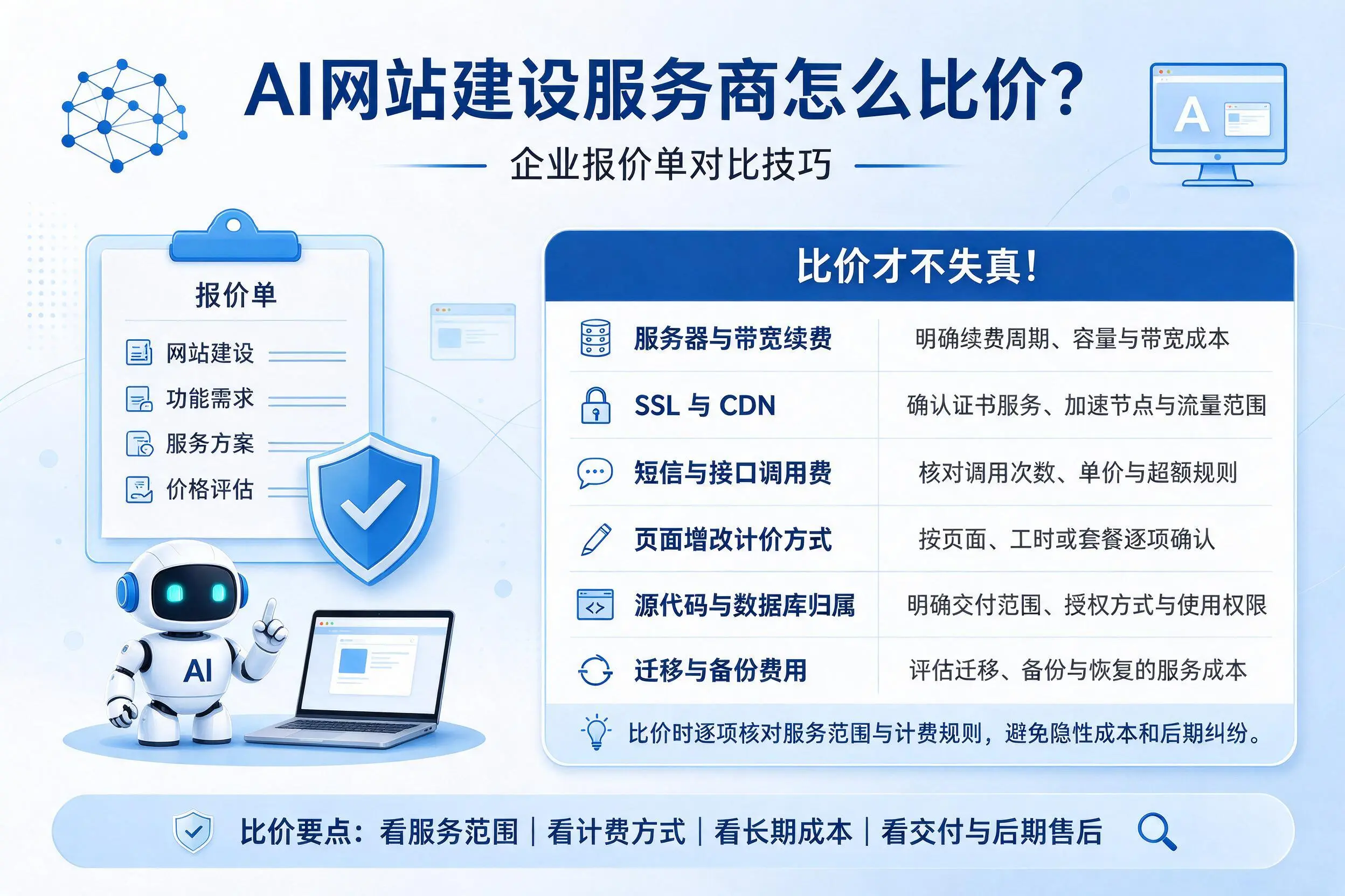 AI网站建设服务商怎么比价?白银企业报价单对比技巧