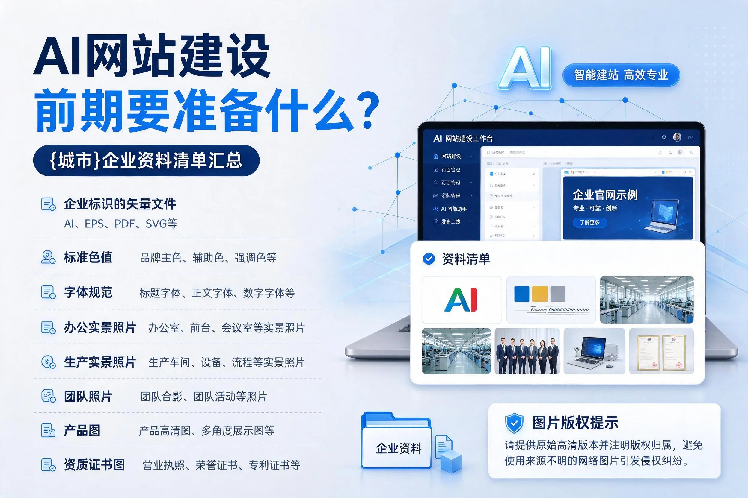 AI网站建设前期要准备什么？白银企业资料清单汇总