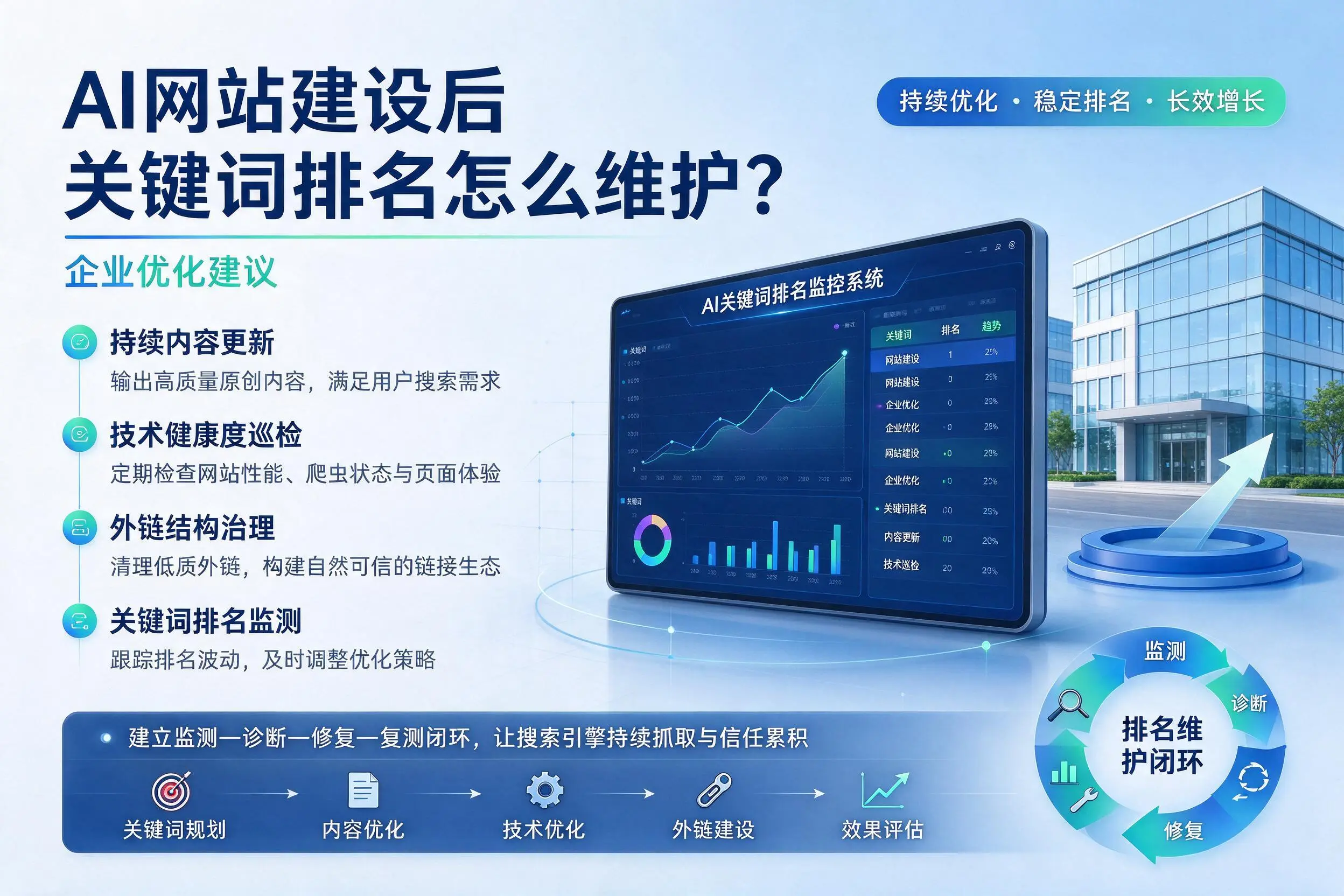 AI网站建设后关键词排名怎么维护?白银企业优化建议